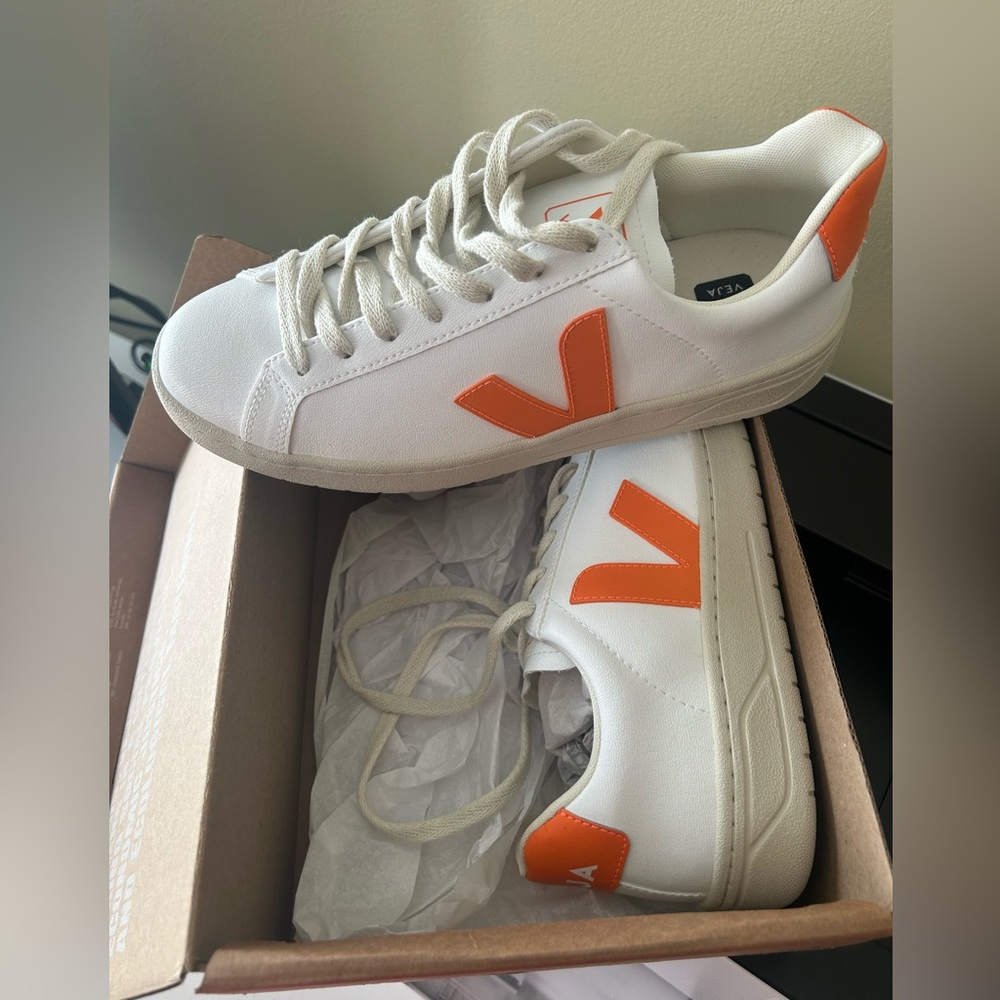 Veja Women's White and Orange Sneakers